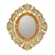 Load image into Gallery viewer, Fair Trade Reverse Painted Glass Oval Floral Wall Mirror - Dance of the Flowers | NOVICA