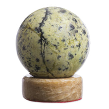 Load image into Gallery viewer, Green Nephrite Sphere Sculpture with Calcite Base - Jade Mystique | NOVICA