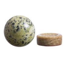 Load image into Gallery viewer, Green Nephrite Sphere Sculpture with Calcite Base - Jade Mystique | NOVICA