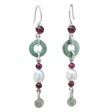 Load image into Gallery viewer, Handcrafted Jade and Pearl Dangle Earrings - Clouds of Pearl | NOVICA