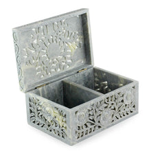 Load image into Gallery viewer, Jali Soapstone Jewelry Box - White Roses | NOVICA
