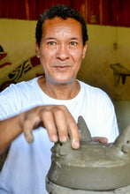 Load image into Gallery viewer, Orange and Black Gecko Chorotega Pottery Decorative Bowl - Gecko's Gaze | NOVICA