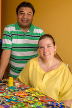 Load image into Gallery viewer, Floral Ceramic and Resin Sea Turtle Figurine in Green - Life of the Ocean in Green | NOVICA