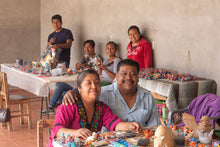 Load image into Gallery viewer, Blue and Gold Copal Wood Cat Alebrije from Oaxaca - My Domain in Gold | NOVICA