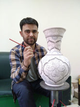 Load image into Gallery viewer, Uzbek Ikat-Themed Hand-Painted Glazed Ceramic Vase in Green - Uzbek Green Ikat | NOVICA

