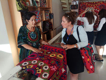 Load image into Gallery viewer, Geometric Patterned Embroidered Cosmetic Bag in Blue Hues - Ocean Geometry | NOVICA