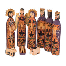 Load image into Gallery viewer, Wood Nativity Scene Sculpture Set of 9 - Rejoice | NOVICA