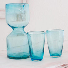 Load image into Gallery viewer, Handblown Recycled Glass Pitcher Set for 2 - Azure Chalice | NOVICA