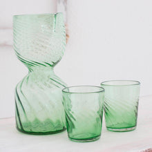 Load image into Gallery viewer, Handblown Green Recycled Glass Pitcher Set for 2 - Cool Chalice | NOVICA