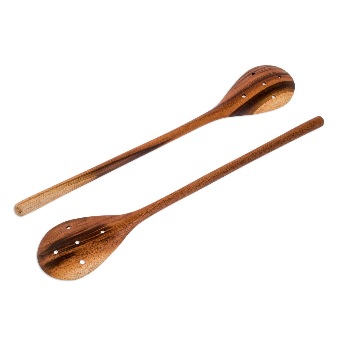 UNDISCOVERED Artisan Box Handcarved Wood Slotted Spoons (Pair
