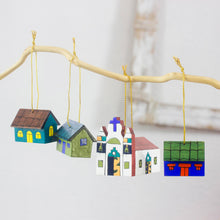 Load image into Gallery viewer, Handmade Christmas Wood Ornaments (Set of 4) - Village | NOVICA