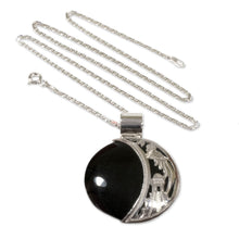 Load image into Gallery viewer, Sun and Moon Sterling Silver Pendant Jade Necklace - Quetzal Eclipse | NOVICA