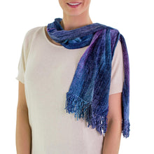 Load image into Gallery viewer, Rayon Chenille Scarf - Sapphire Dreamer | NOVICA
