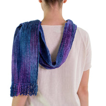 Load image into Gallery viewer, Rayon Chenille Scarf - Sapphire Dreamer | NOVICA