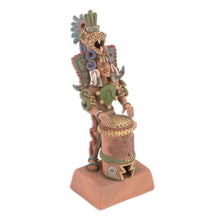 Load image into Gallery viewer, Unique Aztec Museum Replica Ceramic Sculpture - Jaguar Warrior and Huehuetl | NOVICA