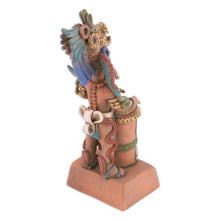 Load image into Gallery viewer, Unique Aztec Museum Replica Ceramic Sculpture - Jaguar Warrior and Huehuetl | NOVICA