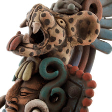 Load image into Gallery viewer, Unique Aztec Museum Replica Ceramic Sculpture - Jaguar Warrior and Huehuetl | NOVICA