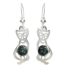 Load image into Gallery viewer, Jade dangle earrings - Mystic Green Cats | NOVICA