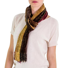 Load image into Gallery viewer, Rayon Chenille Scarf Woven by Hand - Warm Heart | NOVICA