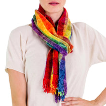 Load image into Gallery viewer, Guatemalan Rainbow Colored Rayon Chenille Scarf - Gift of the Rainbow | NOVICA
