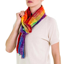 Load image into Gallery viewer, Guatemalan Rainbow Colored Rayon Chenille Scarf - Gift of the Rainbow | NOVICA