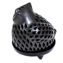 Load image into Gallery viewer, Artisan Crafted Black Pottery Tealight Candle Holder - Glowing Owl | NOVICA