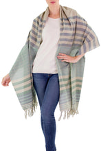 Load image into Gallery viewer, Handwoven Striped Cotton Shawl - Verdant Comalapa Breeze | NOVICA