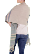 Load image into Gallery viewer, Handwoven Striped Cotton Shawl - Verdant Comalapa Breeze | NOVICA