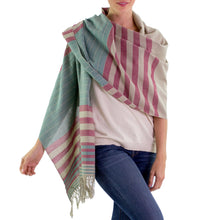 Load image into Gallery viewer, Handwoven Striped Cotton Shawl - Maroon Comalapa Breeze | NOVICA