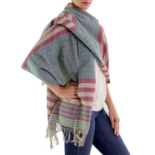 Load image into Gallery viewer, Handwoven Striped Cotton Shawl - Maroon Comalapa Breeze | NOVICA