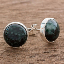 Load image into Gallery viewer, Dark Green Jade Earrings Sterling Silver Artisan Jewelry - Harmonious Peace | NOVICA