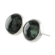 Load image into Gallery viewer, Dark Green Jade Earrings Sterling Silver Artisan Jewelry - Harmonious Peace | NOVICA