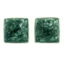 Load image into Gallery viewer, Classic Silver Button Earrings with Green Maya Jade - Forest Mystique | NOVICA