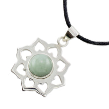 Load image into Gallery viewer, Handmade Green Jade and Silver Necklace with Cotton Cord - Apple Blossom | NOVICA