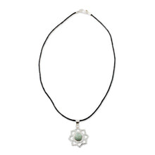 Load image into Gallery viewer, Handmade Green Jade and Silver Necklace with Cotton Cord - Apple Blossom | NOVICA