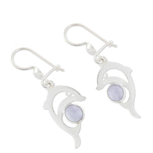 Load image into Gallery viewer, Handmade Silver Dolphin Earrings with Lilac Maya Jade - Lilac Dolphin | NOVICA