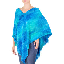 Load image into Gallery viewer, Blue Hand Woven Cotton Blend Poncho - Magical Lagoon | NOVICA