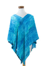 Load image into Gallery viewer, Blue Hand Woven Cotton Blend Poncho - Magical Lagoon | NOVICA