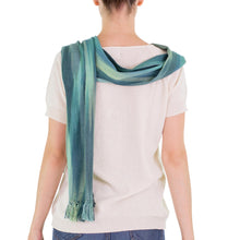 Load image into Gallery viewer, Hand Woven Rayon Scarf in Light and Dark Green - Iridescent Emerald | NOVICA