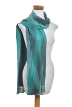 Load image into Gallery viewer, Hand Woven Rayon Scarf in Light and Dark Green - Iridescent Emerald | NOVICA