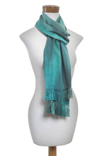 Load image into Gallery viewer, Hand Woven Rayon Scarf in Light and Dark Green - Iridescent Emerald | NOVICA