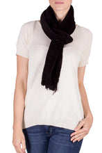 Load image into Gallery viewer, Black Bamboo Chenille Backstrap Loom Maya Scarf - Dark Night | NOVICA