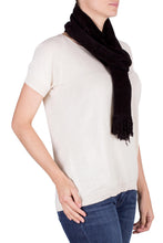 Load image into Gallery viewer, Black Bamboo Chenille Backstrap Loom Maya Scarf - Dark Night | NOVICA