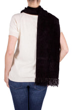 Load image into Gallery viewer, Black Bamboo Chenille Backstrap Loom Maya Scarf - Dark Night | NOVICA