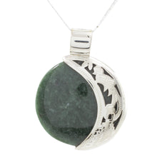 Load image into Gallery viewer, Eclipse Green Jade and Sterling Silver Pendant Necklace - Green Quetzal Eclipse | NOVICA