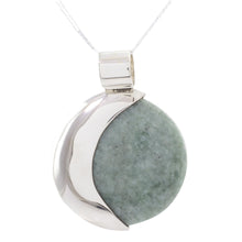 Load image into Gallery viewer, Eclipse Green Jade and Sterling Silver Pendant Necklace - Green Quetzal Eclipse | NOVICA