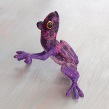 Load image into Gallery viewer, Purple Hand Crafted Alebrije Style Frog Figurine Sculpture - Purple Dancing Frog | NOVICA