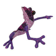 Load image into Gallery viewer, Purple Hand Crafted Alebrije Style Frog Figurine Sculpture - Purple Dancing Frog | NOVICA