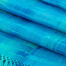 Load image into Gallery viewer, Backstrap Loom Rayon Handmade Scarf in Blue - Forever Blue | NOVICA