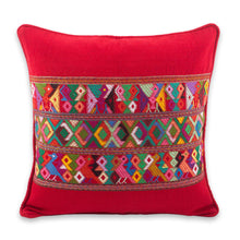 Load image into Gallery viewer, Maya Backstrap Loom Bird Theme Red Cotton Cushion Cover - Red Quiche Birds | NOVICA